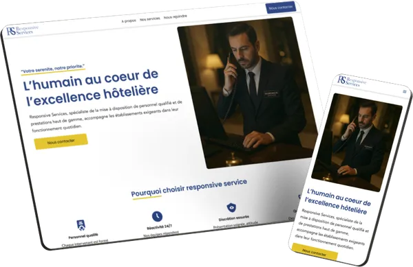 Maquette responsive d'un site de services - design adaptatif sur mobile, tablette et desktop